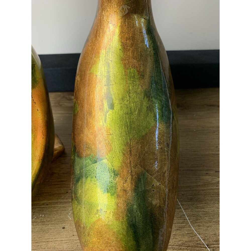 Vintage Iridescent Ceramic Duck Figures Brass Color MCM Unique HTF - Picture 6 of 14